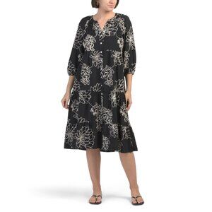 ROSE & EVERLY Black Embroidered Button Down Midi Dress